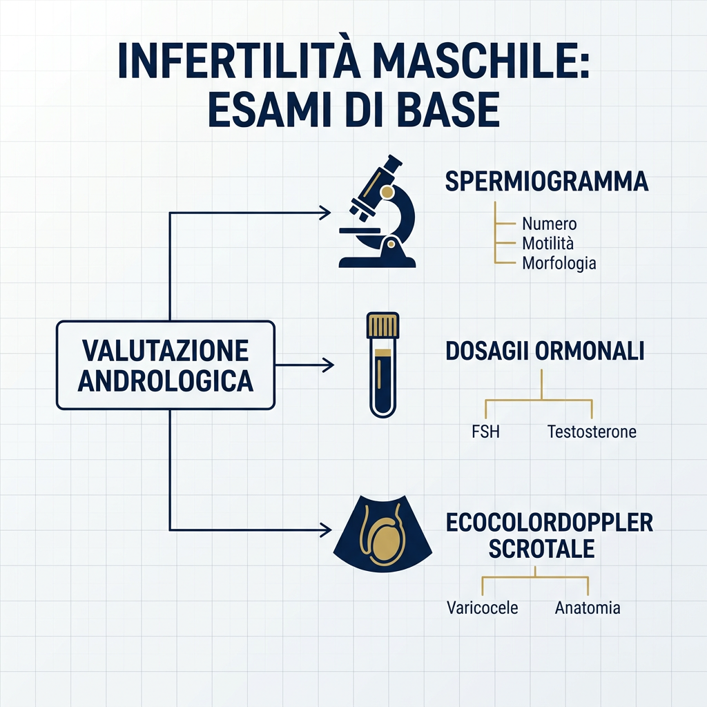 Infografica scientifica: Infertilità maschile: quali sono gli esami di base?