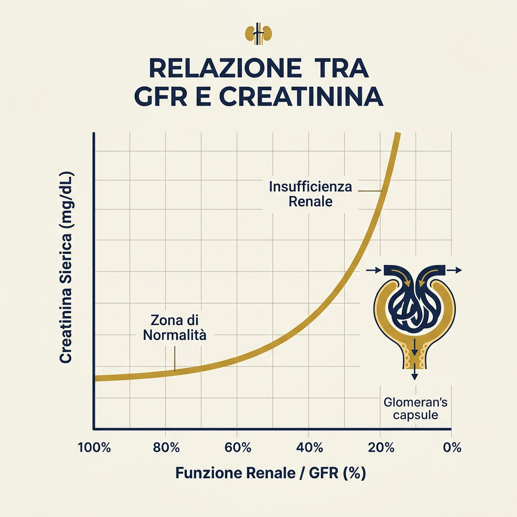 Infografica scientifica: Salute dei Reni: Creatinina e Filtrato Glomerulare Spiegati