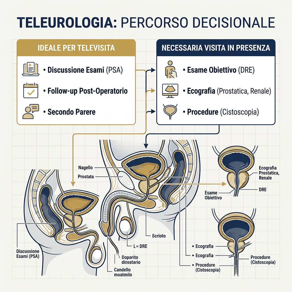 Infografica scientifica: Telemedicina in Urologia: Vantaggi e Limiti